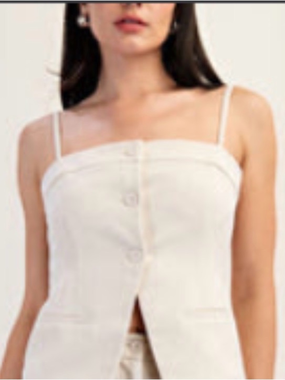 NWT Edit by Nine Cream Button-Front Spaghetti Strap Top